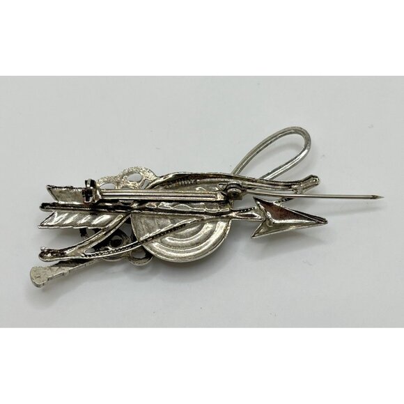Archery Brooch Silver Tone Bow and Arrow Pin Vintage Sports - Picture 5 of 6